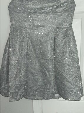 Sparkle Silver Strapless Mini Dress